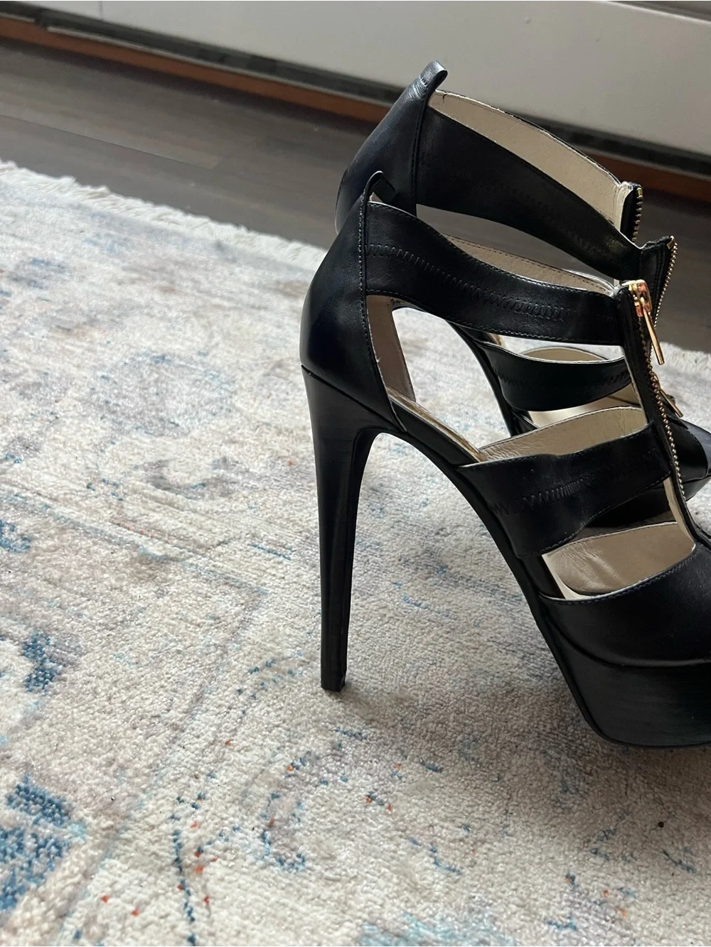 Michael Kors Black Platform Stiletto Sandals with Gold Zipper - NWT